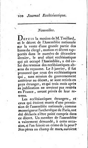 Journal ecclesiastique ou bibliotheque raisonnée des sciences ecclésiastiques