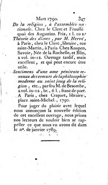 Journal ecclesiastique ou bibliotheque raisonnée des sciences ecclésiastiques