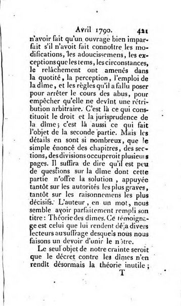 Journal ecclesiastique ou bibliotheque raisonnée des sciences ecclésiastiques