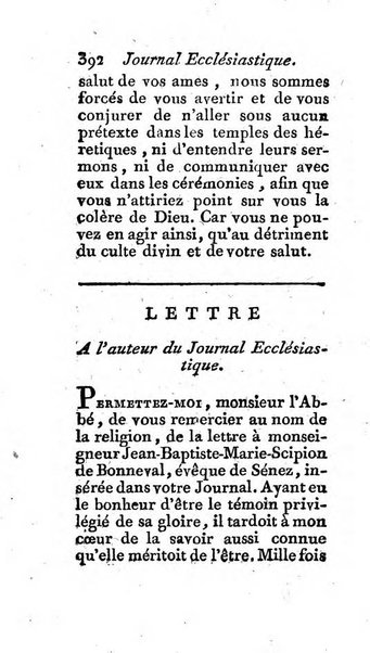 Journal ecclesiastique ou bibliotheque raisonnée des sciences ecclésiastiques