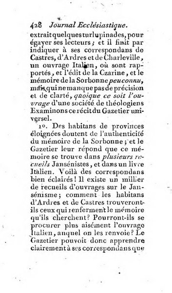 Journal ecclesiastique ou bibliotheque raisonnée des sciences ecclésiastiques