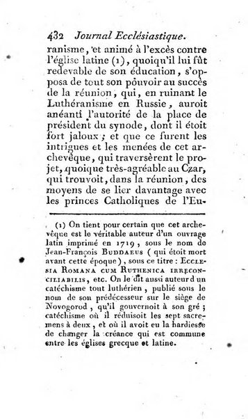 Journal ecclesiastique ou bibliotheque raisonnée des sciences ecclésiastiques