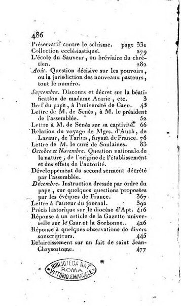 Journal ecclesiastique ou bibliotheque raisonnée des sciences ecclésiastiques