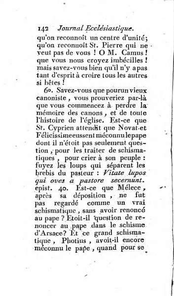 Journal ecclesiastique ou bibliotheque raisonnée des sciences ecclésiastiques