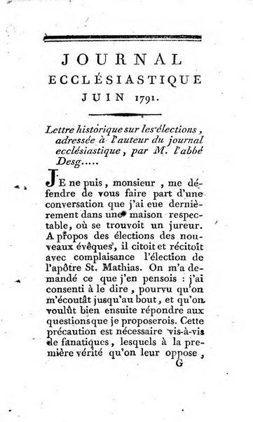 Journal ecclesiastique ou bibliotheque raisonnée des sciences ecclésiastiques