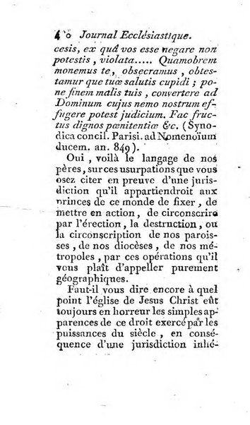 Journal ecclesiastique ou bibliotheque raisonnée des sciences ecclésiastiques