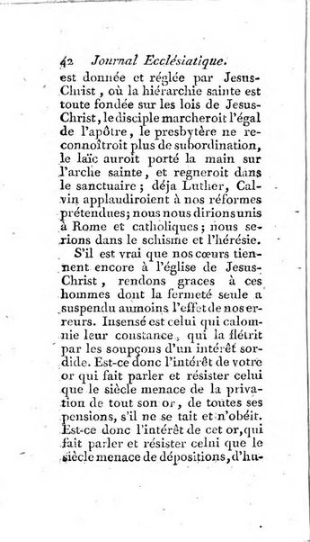 Journal ecclesiastique ou bibliotheque raisonnée des sciences ecclésiastiques