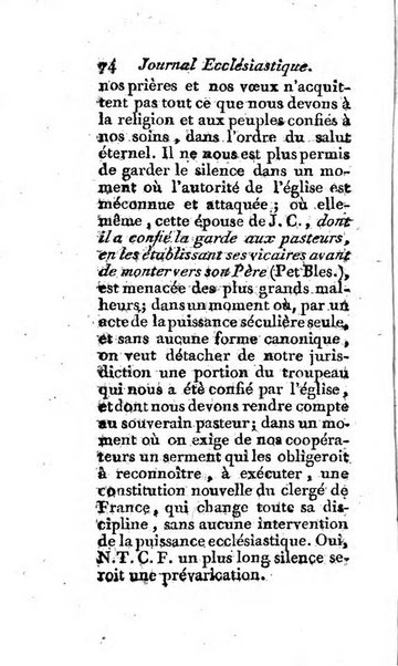 Journal ecclesiastique ou bibliotheque raisonnée des sciences ecclésiastiques