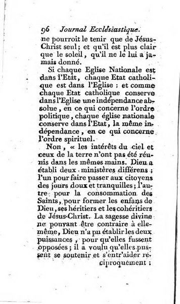 Journal ecclesiastique ou bibliotheque raisonnée des sciences ecclésiastiques