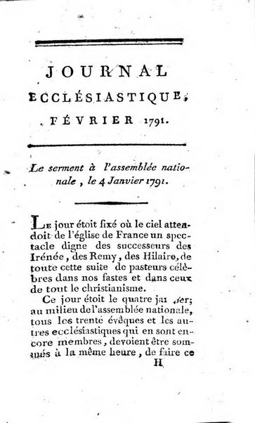 Journal ecclesiastique ou bibliotheque raisonnée des sciences ecclésiastiques