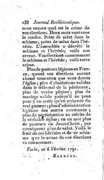 Journal ecclesiastique ou bibliotheque raisonnée des sciences ecclésiastiques