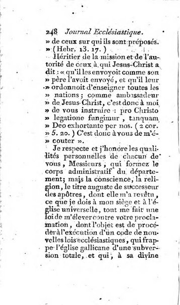 Journal ecclesiastique ou bibliotheque raisonnée des sciences ecclésiastiques