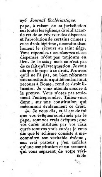 Journal ecclesiastique ou bibliotheque raisonnée des sciences ecclésiastiques