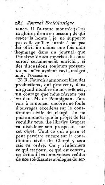 Journal ecclesiastique ou bibliotheque raisonnée des sciences ecclésiastiques