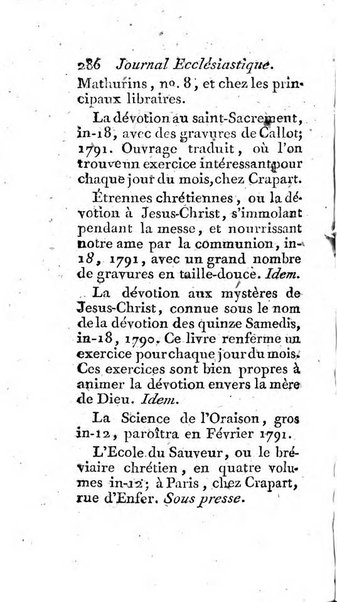 Journal ecclesiastique ou bibliotheque raisonnée des sciences ecclésiastiques