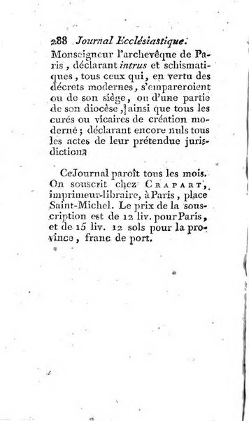 Journal ecclesiastique ou bibliotheque raisonnée des sciences ecclésiastiques