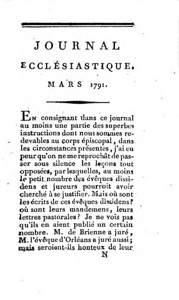 Journal ecclesiastique ou bibliotheque raisonnée des sciences ecclésiastiques