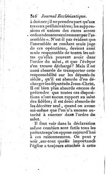 Journal ecclesiastique ou bibliotheque raisonnée des sciences ecclésiastiques