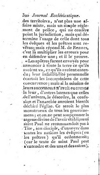 Journal ecclesiastique ou bibliotheque raisonnée des sciences ecclésiastiques