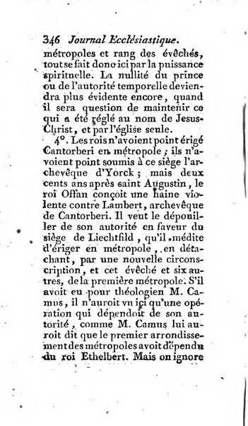 Journal ecclesiastique ou bibliotheque raisonnée des sciences ecclésiastiques