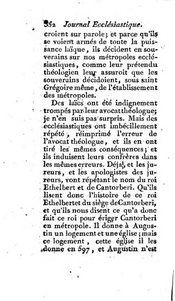 Journal ecclesiastique ou bibliotheque raisonnée des sciences ecclésiastiques