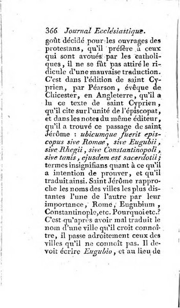 Journal ecclesiastique ou bibliotheque raisonnée des sciences ecclésiastiques