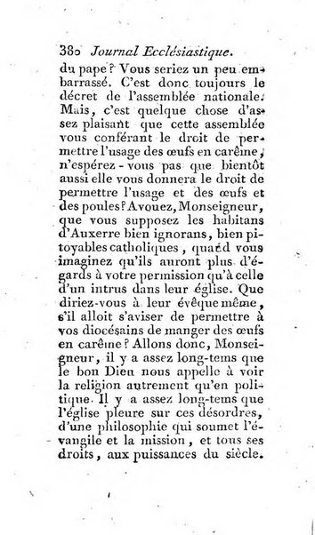 Journal ecclesiastique ou bibliotheque raisonnée des sciences ecclésiastiques