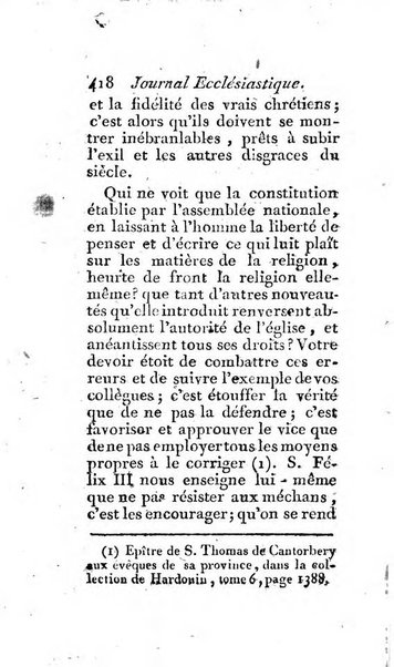 Journal ecclesiastique ou bibliotheque raisonnée des sciences ecclésiastiques