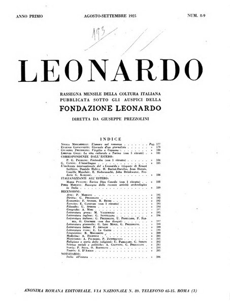 Leonardo rassegna mensile della coltura italiana