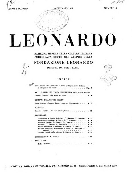 Leonardo rassegna mensile della coltura italiana