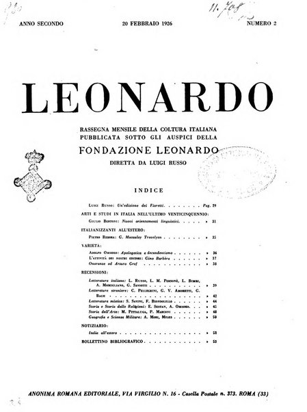 Leonardo rassegna mensile della coltura italiana