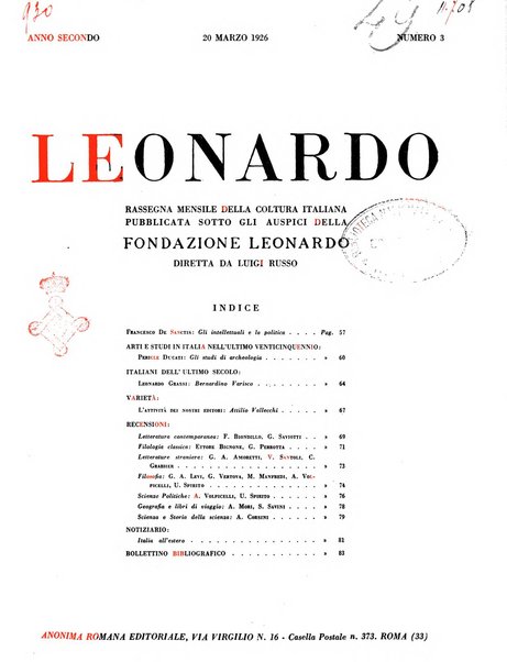 Leonardo rassegna mensile della coltura italiana