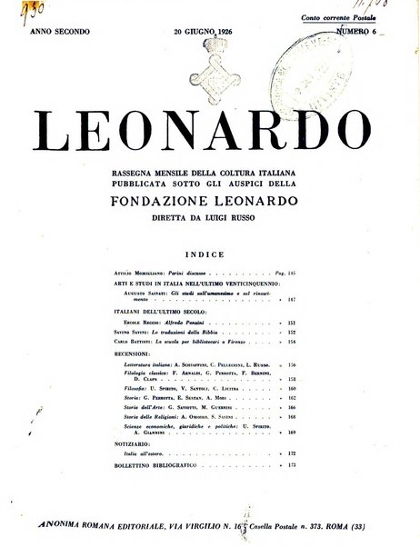 Leonardo rassegna mensile della coltura italiana