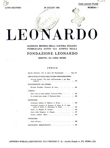 Leonardo rassegna mensile della coltura italiana