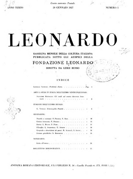 Leonardo rassegna mensile della coltura italiana