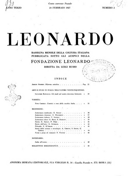 Leonardo rassegna mensile della coltura italiana