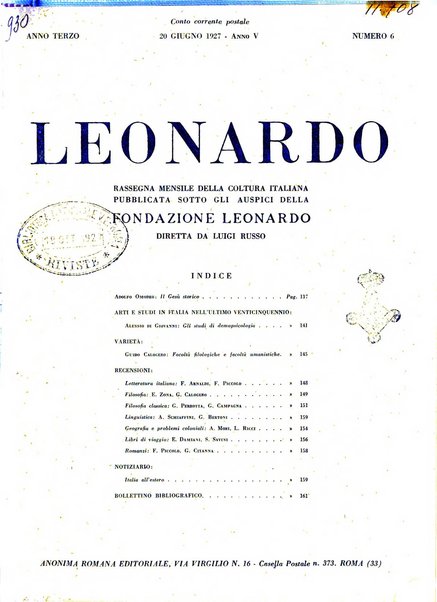 Leonardo rassegna mensile della coltura italiana