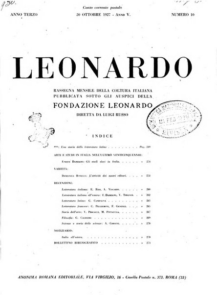 Leonardo rassegna mensile della coltura italiana