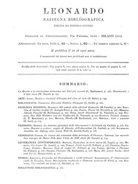 Leonardo rassegna mensile della coltura italiana