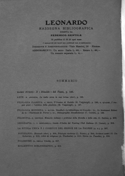 Leonardo rassegna mensile della coltura italiana