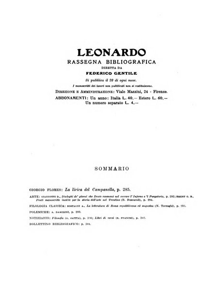 Leonardo rassegna mensile della coltura italiana