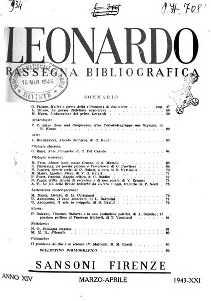 Leonardo rassegna mensile della coltura italiana