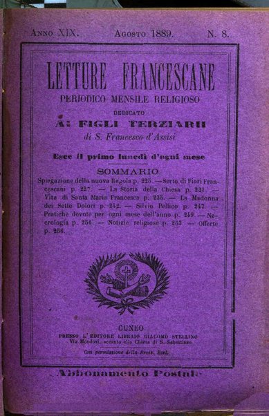 Letture francescane periodico mensile religioso dedicato ai figli terziarii di san Francesco d'Assisi