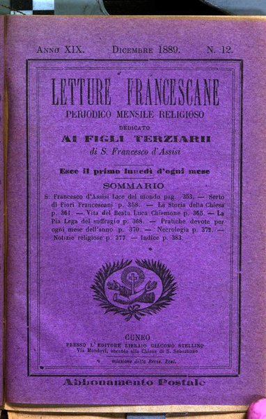 Letture francescane periodico mensile religioso dedicato ai figli terziarii di san Francesco d'Assisi