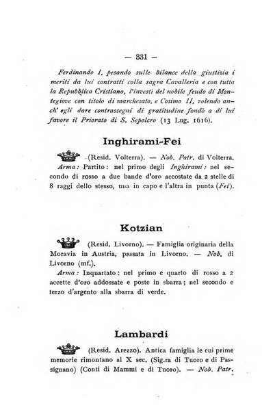 Il libro d'oro della Toscana pubblicazione dell'Ufficio araldico, Archivio genealogico di Firenze