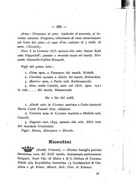 Il libro d'oro della Toscana pubblicazione dell'Ufficio araldico, Archivio genealogico di Firenze