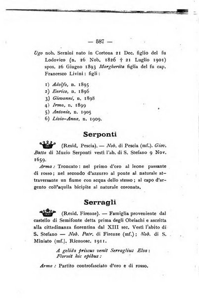 Il libro d'oro della Toscana pubblicazione dell'Ufficio araldico, Archivio genealogico di Firenze