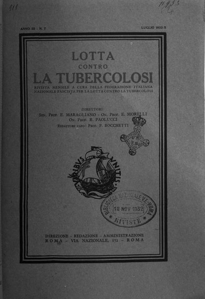 Lotta contro la tubercolosi rivista mensile