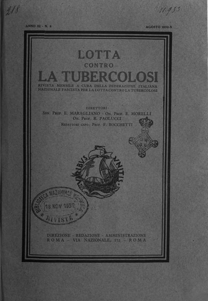 Lotta contro la tubercolosi rivista mensile