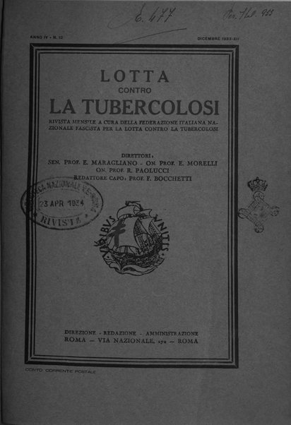 Lotta contro la tubercolosi rivista mensile